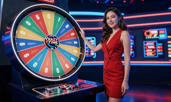 Crazy Time Live Gameshow von Evolution mit Multiplikator-Rad im 1Go Casino